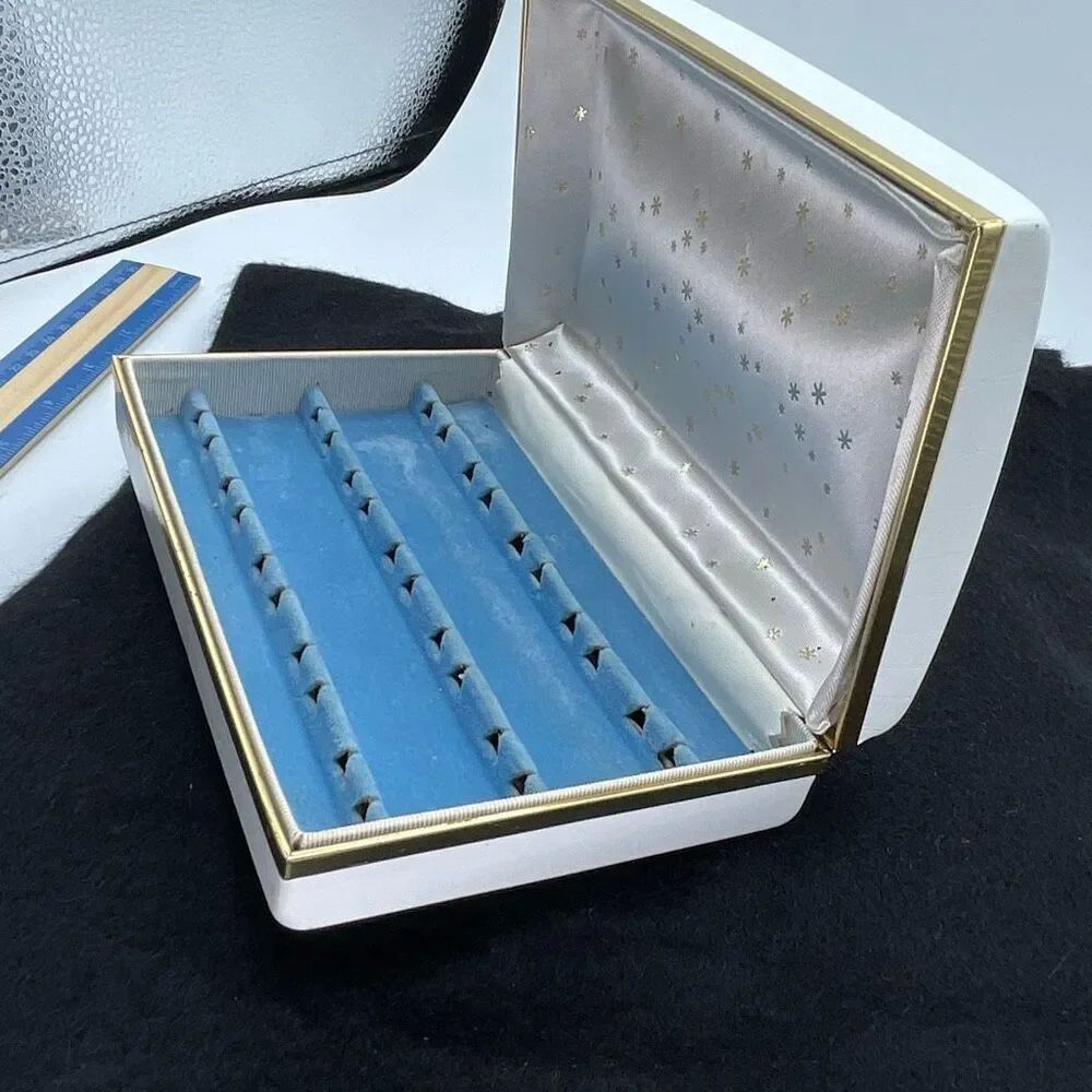 Vintage Midcentury creamy white reptile embossed jewelry box star Sputnik interi - Picture 7 of 9